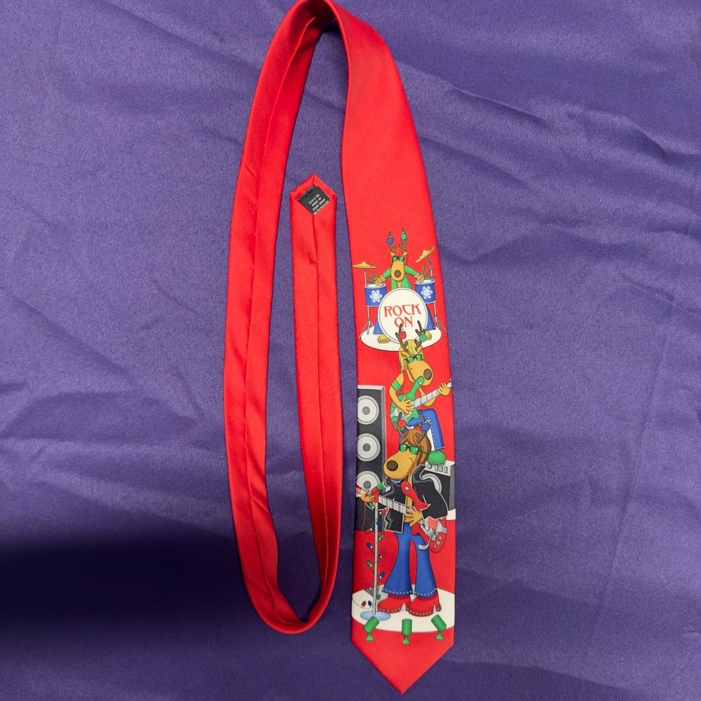 Hallmark Mens Christmas Tie Rock On Band Holiday Novelty Necktie Yule Greetings - Picture 5 of 5